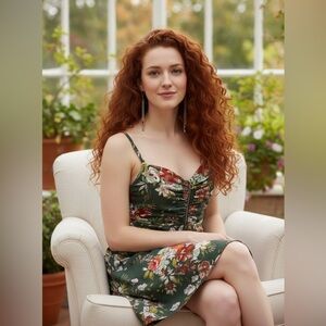 Kismet Green Floral Adjustable Strap High Low Stretchy Sundress Dress Size M